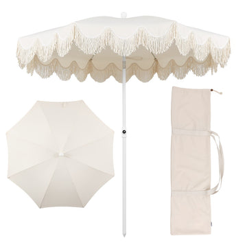 Mariner 6.5 ft. Classic Cottage Fringe Tassel Market Beach Umbrella